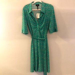 Laundry by Shelli Segal Green Print Belted Dress Size 14
